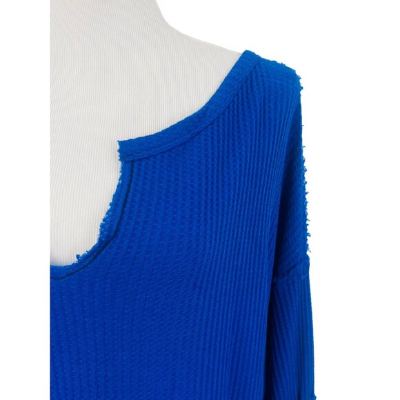 Free People x We The Free Blue Waffle Knit Bell Sleeve Relaxed Fit Top - Picture 7 of 16